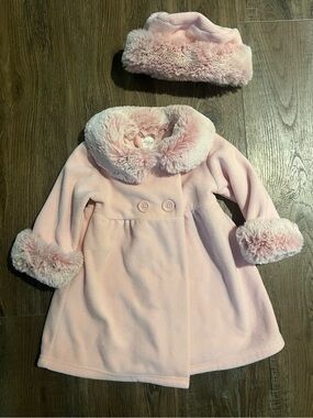 Starting Out Baby Pink Faux Fur Coat with Hat